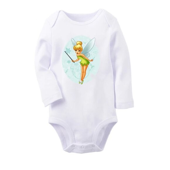 Onesie Disney Tinkerbell baby girl long sleeve 100% cotton white new - Picture 1 of 11